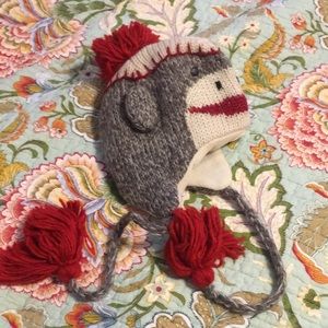 Kids sock monkey knit hat nwt